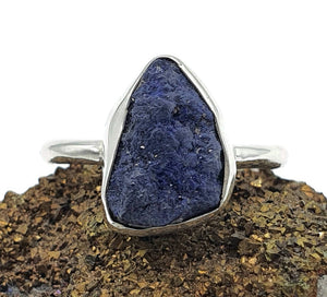 Stunning Blue Azurite Ring, size 7, Sterling Silver, Raw Gemstone, Natural Gemstone - GemzAustralia 