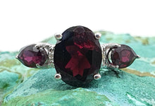 Load image into Gallery viewer, Garnet &amp; Diamond Ring, Size 8, Sterling Silver, Trilogy Ring, Love, Kindness, Compassion - GemzAustralia 