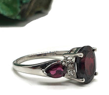 Load image into Gallery viewer, Garnet &amp; Diamond Ring, Size 8, Sterling Silver, Trilogy Ring, Love, Kindness, Compassion - GemzAustralia 