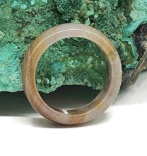 Load image into Gallery viewer, Brown Green Jasper Ring, Size 7.25, Solid Jasper Band, Stacking Ring, Calming Stone - GemzAustralia 