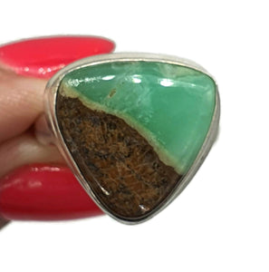 Australian Boulder Chrysoprase Ring, Size 9.5, Sterling Silver, Chalcedony Variety - GemzAustralia 