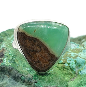 Australian Boulder Chrysoprase Ring, Size 9.5, Sterling Silver, Chalcedony Variety - GemzAustralia 