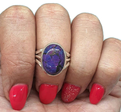 Purple Turquoise Ring, Size 7, Sterling Silver, Oval Shaped, Split Band Ring - GemzAustralia 