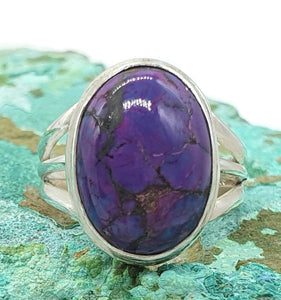 Purple Turquoise Ring, Size 7, Sterling Silver, Oval Shaped, Split Band Ring - GemzAustralia 