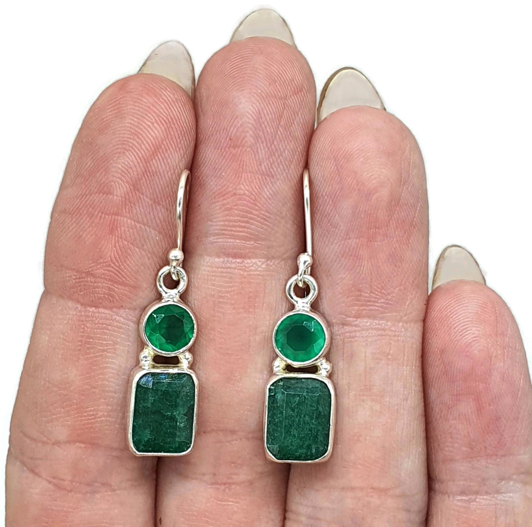 Emerald & Green Chalcedony Earrings, Sterling Silver, May Birthstone - GemzAustralia 