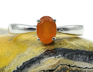 Carnelian Ring, Size 8, Sterling Silver, Orange Gemstone, Oval Facet, .8 carats - GemzAustralia 