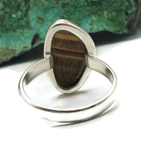 Tiger's Eye Ring, Size 11, Sterling Silver, Natural Shape, Kundalini Awakening, Courage - GemzAustralia 