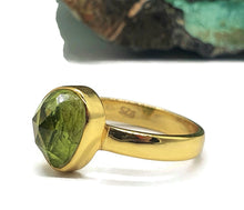 Load image into Gallery viewer, Rose Cut Peridot Ring, Size 8, Sterling Silver, 18K gold Electroplated, Natural Gemstone - GemzAustralia 