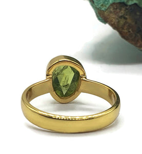 Rose Cut Peridot Ring, Size 8, Sterling Silver, 18K gold Electroplated, Natural Gemstone - GemzAustralia 