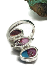 Load image into Gallery viewer, Pink Opal &amp; Oyster Turquoise Ring, Size 6.5, Three Stone Ring, Sterling Silver, Love Stone - GemzAustralia 