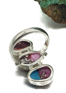 Pink Opal & Oyster Turquoise Ring, Size 6.5, Three Stone Ring, Sterling Silver, Love Stone - GemzAustralia 