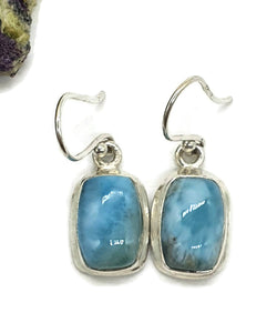 Larimar Earrings, Dolphin Stone, Stone of Atlantis, Sterling Silver, Rectangle Shape - GemzAustralia 