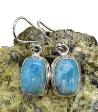 Load image into Gallery viewer, Larimar Earrings, Dolphin Stone, Stone of Atlantis, Sterling Silver, Rectangle Shape - GemzAustralia 