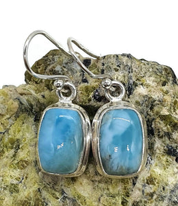 Larimar Earrings, Dolphin Stone, Stone of Atlantis, Sterling Silver, Rectangle Shape - GemzAustralia 