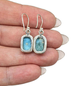 Larimar Earrings, Dolphin Stone, Stone of Atlantis, Sterling Silver, Rectangle Shape - GemzAustralia 