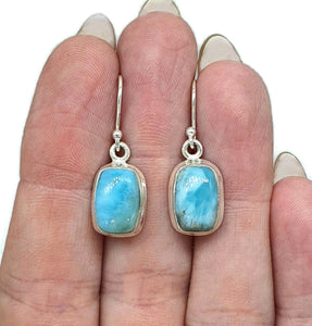 Larimar Earrings, Dolphin Stone, Stone of Atlantis, Sterling Silver, Rectangle Shape - GemzAustralia 