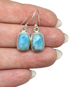 Larimar Earrings, Dolphin Stone, Stone of Atlantis, Sterling Silver, Rectangle Shape - GemzAustralia 