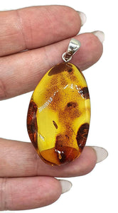 Huge Amber Pendant, Sterling Silver, Natural Oval Shape, 50 million years old - GemzAustralia 