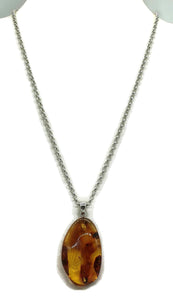 Huge Amber Pendant, Sterling Silver, Natural Oval Shape, 50 million years old - GemzAustralia 