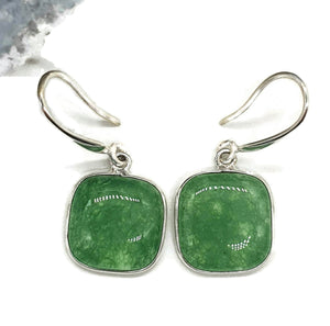 Canadian Jade Earrings, Square Cushion Shaped, Sterling Silver, British Columbia Nephrite - GemzAustralia 