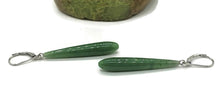 Load image into Gallery viewer, Long Drop Nephrite Jade Earrings, Sterling Silver, Deep Green Jade - GemzAustralia 