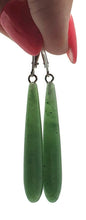 Load image into Gallery viewer, Long Drop Nephrite Jade Earrings, Sterling Silver, Deep Green Jade - GemzAustralia 