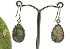 Labradorite Earrings, Sterling Silver, Blue Green Labradorite, Teardrop Shape - GemzAustralia 