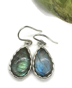 Labradorite Earrings, Sterling Silver, Blue Green Labradorite, Teardrop Shape - GemzAustralia 