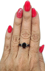 Garnet & Diamond Ring, Size 8, Sterling Silver, Trilogy Ring, Love, Kindness, Compassion - GemzAustralia 