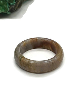 Brown Green Jasper Ring, Size 7.25, Solid Jasper Band, Stacking Ring, Calming Stone - GemzAustralia 