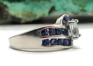 Aquamarine & Sapphire Ring, Sterling Silver, Size 6, March and September Birthstones - GemzAustralia 