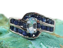 Load image into Gallery viewer, Aquamarine &amp; Sapphire Ring, Sterling Silver, Size 6, March and September Birthstones - GemzAustralia 