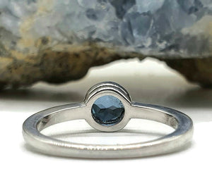 London Blue Topaz Ring, Size 8 Sterling Silver, Round Shaped Solitaire Ring - GemzAustralia 