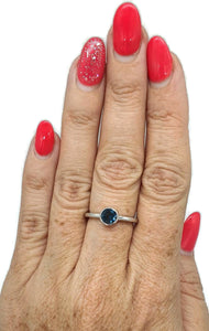 London Blue Topaz Ring, Size 8 Sterling Silver, Round Shaped Solitaire Ring - GemzAustralia 