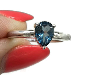 Pear Shaped London Blue Topaz Ring, Size 6, Sterling Silver, December Birthstone - GemzAustralia 