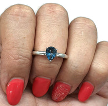 Load image into Gallery viewer, Pear Shaped London Blue Topaz Ring, Size 6, Sterling Silver, December Birthstone - GemzAustralia 