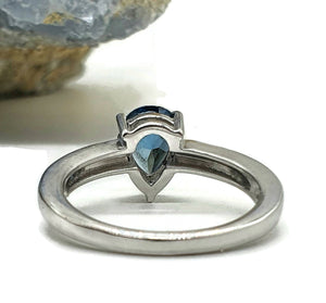 Pear Shaped London Blue Topaz Ring, Size 6, Sterling Silver, December Birthstone - GemzAustralia 