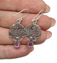 Load image into Gallery viewer, Tree of Life Ruby Earrings, Sterling Silver, July Birthstone, Natural Ruby gems - GemzAustralia 