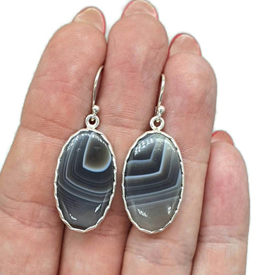 Botswana Agate Earrings, Sterling Silver, Brown, Grey & White banded Gemstone - GemzAustralia 