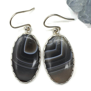 Botswana Agate Earrings, Sterling Silver, Brown, Grey & White banded Gemstone - GemzAustralia 