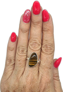 Tiger's Eye Ring, Size 11, Sterling Silver, Natural Shape, Kundalini Awakening, Courage - GemzAustralia 