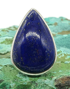 Huge Lapis Lazuli Ring, Size 6.5, Sterling Silver, Teardrop, Protection Gemstone - GemzAustralia 
