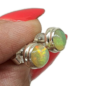 Ethiopian Opal Studs, Sterling Silver, Round Shaped, October Birthstone - GemzAustralia 