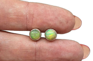 Ethiopian Opal Studs, Sterling Silver, Round Shaped, October Birthstone - GemzAustralia 