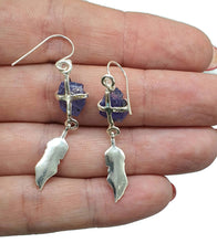 Load image into Gallery viewer, Raw Tanzanite Feather Earrings, Sterling Silver, Blue / Purple Gem, Psychic Stone - GemzAustralia 