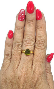 Rose Cut Peridot Ring, Size 8, Sterling Silver, 18K gold Electroplated, Natural Gemstone - GemzAustralia 