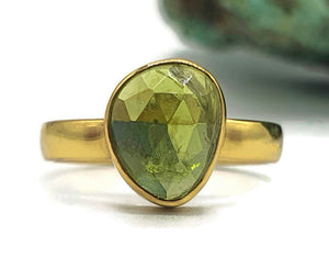 Rose Cut Peridot Ring, Size 8, Sterling Silver, 18K gold Electroplated, Natural Gemstone - GemzAustralia 