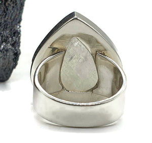 Rainbow Moonstone Ring, Size 6 3/4, Sterling Silver, Pear Shape, Psychic Protection - GemzAustralia 