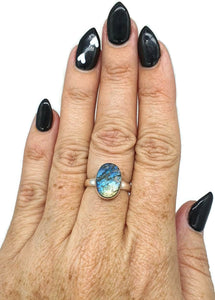 Raw Labradorite Ring, Size 7, Sterling Silver, Oval Shaped, Blue Green Labradorite - GemzAustralia 