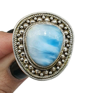 Dolphin Stone Ring, Size 7, Larimar Gemstone, Sterling Silver, Stone of Atlantis - GemzAustralia 